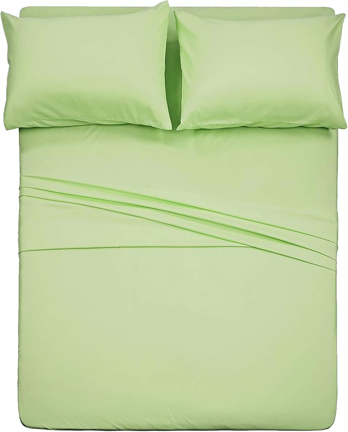 4 Piece Bed Sheet Set (Full,Sage) 1 Flat Sheet,1 Fitted Sheet and 2 Pillow Cases,Brushed Microfiber Luxury Bedding with Deep Pockets