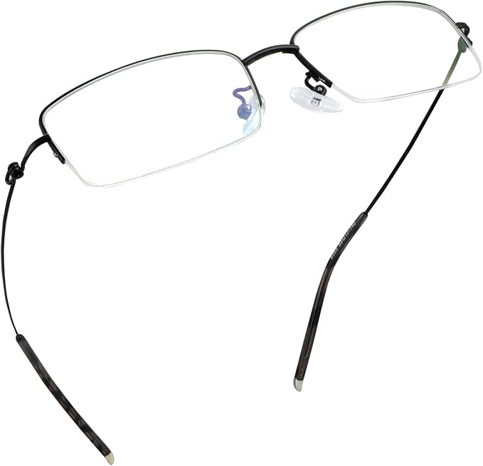 LifeArt Alloy Semi-Rimless Reading Glasses,Blue Light Blocking Glasses, Anti Eyestrain, Computer Gaming Glasses, TV Glasses for Men, Anti Glare (Black, +1.00 Magnification)