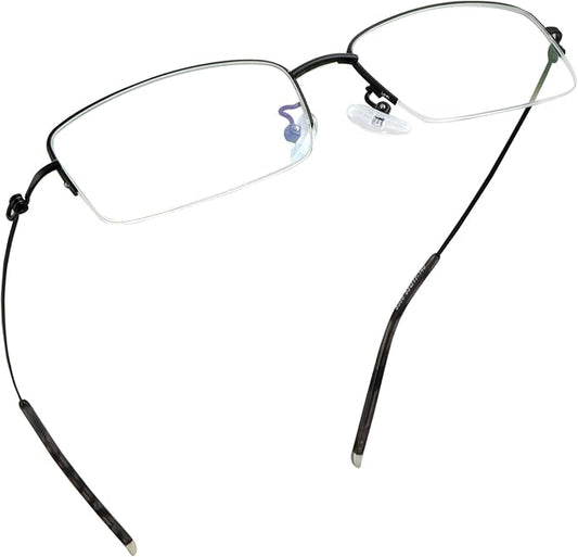 LifeArt Alloy Semi-Rimless Reading Glasses,Blue Light Blocking Glasses, Anti Eyestrain, Computer Gaming Glasses, TV Glasses for Men, Anti Glare (Black, +0.50 Magnification)