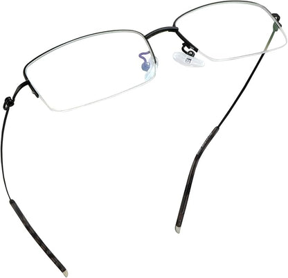 LifeArt Alloy Semi-Rimless Reading Glasses,Blue Light Blocking Glasses, Anti Eyestrain, Computer Gaming Glasses, TV Glasses for Men, Anti Glare (Black, +0.25 Magnification)