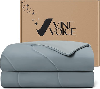 Soft Cooling Comforter, Full/Queen Cooling Blankets for Hot Sleepers, Double-Sided All-Season Cold Breathable Lightweight Blanket for Night Sweats, Medium Gray, 90''x90''