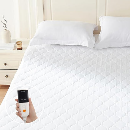 Heated Mattress Pad Cal King - Bed Warmer with Memory & Preheat Functions, 2-10 Hour Auto Off & 9 Heat Settings, Double Controller, Fast Heating, Deep Pocket, Electric Mattress Pad 72"x84"