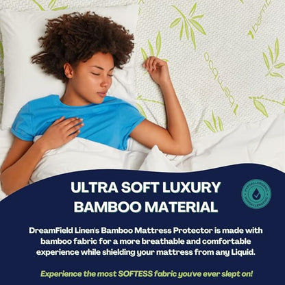 Bamboo Mattress Protector with Zipper - 100% Waterproof Twin XL Size Cooling Mattress Cover - Ultra Soft Jacquard Fabric Breathable Noiseless Mattress Pad Cover - Zippered Mattress Encasement