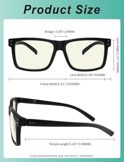 Eyekepper Oversized Reading Glasses Square Large Blue Light Readers for Men Women - Black +2.50