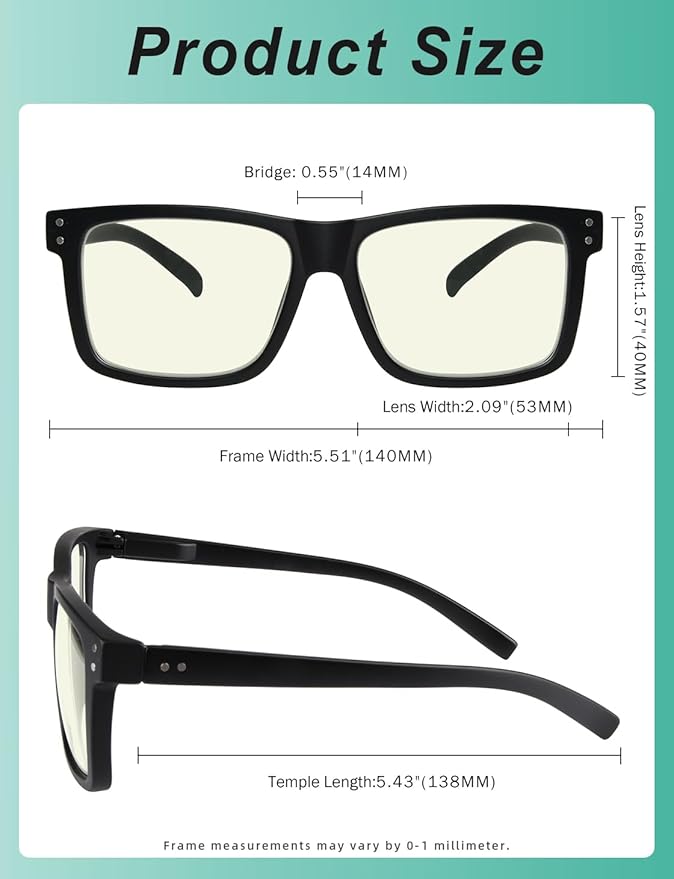 Eyekepper 2 Pack Oversized Reading Glasses Square Large Blue Light Readers for Men Women - Black +1.25