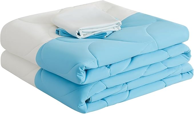 Cooling Blanket for Hot Sleepers - Lightweight Breathable Tencel Blend, Double Sided All-Season Comforter, Temperature Regulating & Machine Washable (Blue+White, King (90''x104''))