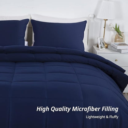 HOMBYS Oversized King Comforter 128x120, Lightweight Quilted Down Alternative Duvet Insert for All Season,Navy Blue,8 Corner Tabs