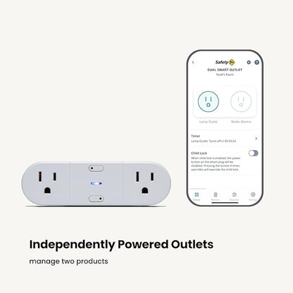 Safety 1st Connected Dual Smart Outlet — Wi-Fi Plug, No Hub Required, Independently Controllable Outlets, Timer & Schedule, ETL Certified, Wi-Fi Controlled, iOS and Android Compatible