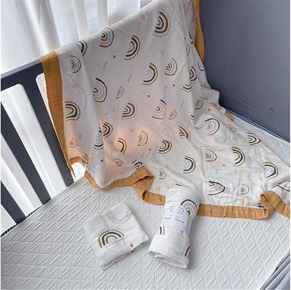 Rainbow Muslin Quilt Baby Blanket - Silky Soft and Breathable Summer Blanket for Toddler - Oversized 47" x 47" - 2 Layers Muslin Swaddle Blankets for Baby Boy and Girl (B Rainbow)