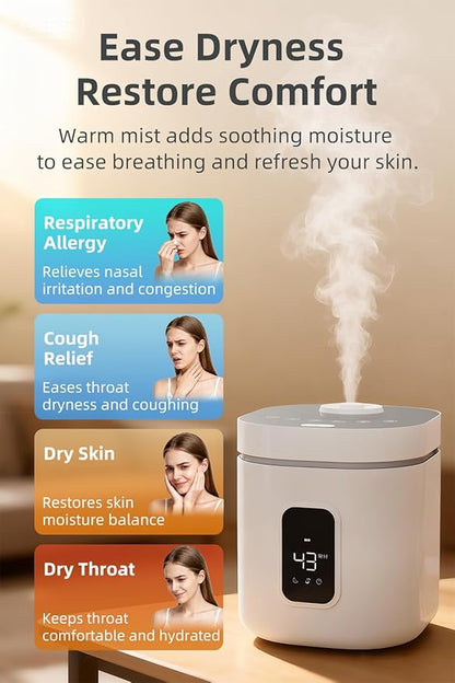Stainless Steel Humidifier, 3.3L/0.87Gal Warm Mist Steam Humidification Humidifier, Easy to Clean Warm Mist Adjustable Humidity for Bedroom Living Room,1 pack
