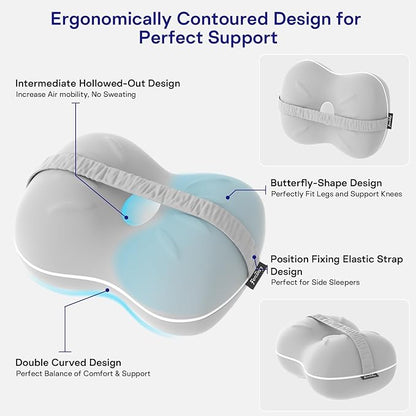 Leg & Knee Pillow for Side Sleepers - Smooth Spine Alignment Pillow - Memory Foam Knee Pillows for Back Hip Pain, Spine Aligning, Sciatica, Surgery Recovery, Pregnancy