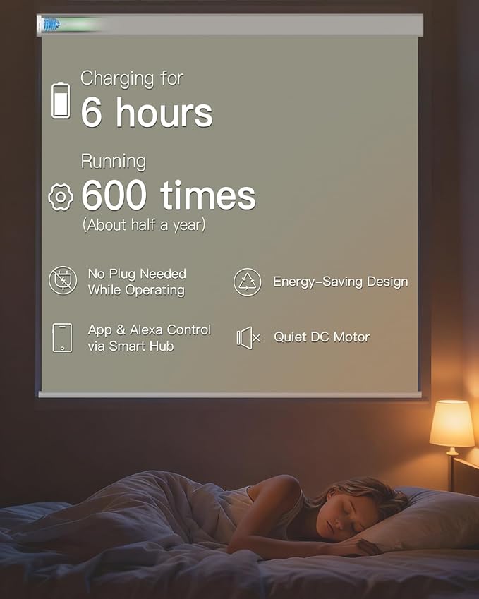 Motorized Roller Shade with Remote Control, Blackout Electric Shade for Windows Compatible with Alexa Google via Hub, Rechargeable Smart Window Blind Customized Size (Vinyl Beige)