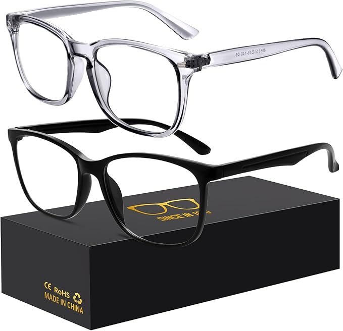 Blue-Light Blocking Glasses Computer Reading/Gaming/TV/Phones Glasses Fashion Anti Eyestrain UV Glasses for Women Men(H3-Black+Gray)