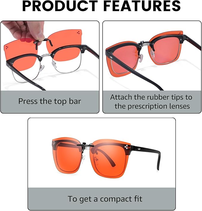 Trysee Clip On Blue Light Blocking Glasses for Eyes Strain/Light Sensitive/Better Sleep TS3168