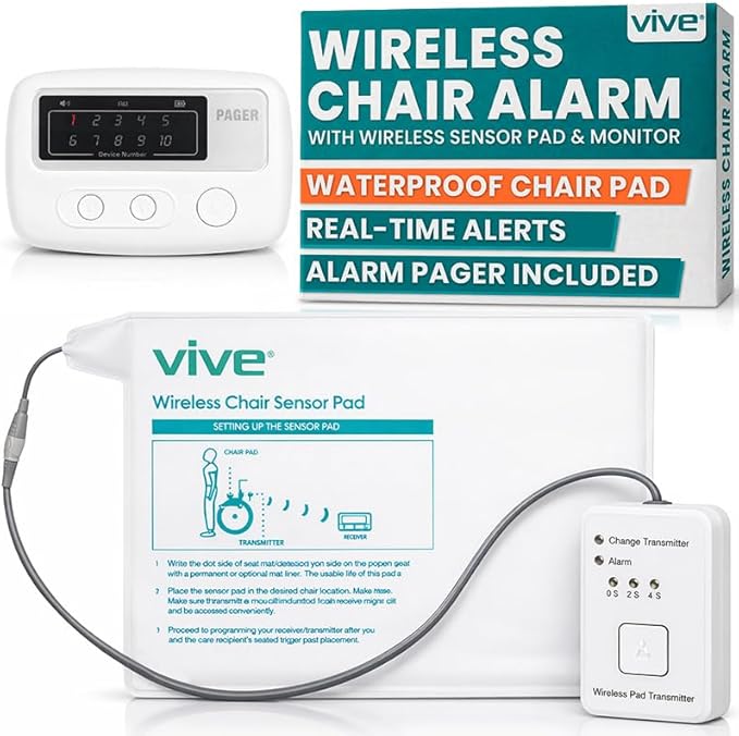 Vive Wireless Chair Alarm - Wheelchair Motion Sensor Kit for Elderly Dementia Patients - Weight Movement Pressure Pad Detector - Automatic Health Alert System for Mat Elderly