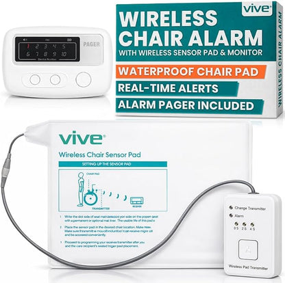 Vive Wireless Chair Alarm - Wheelchair Motion Sensor Kit for Elderly Dementia Patients - Weight Movement Pressure Pad Detector - Automatic Health Alert System for Mat Elderly