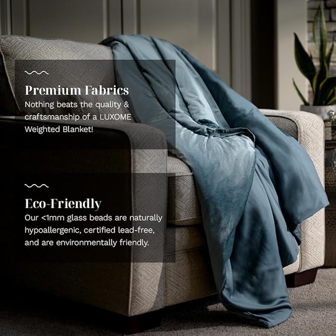 LUXOME Premium Adult Weighted Blanket | Includes Removable Cool & Cozy Cover | 25 lbs | 90"x80" | King Size | The Best Weighted Blanket | Ocean (Blue)