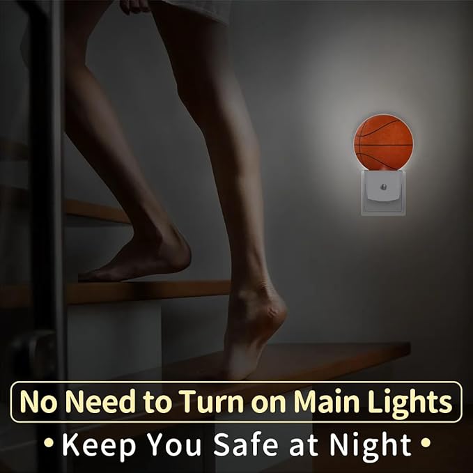 Plug-in Led Night Light with Auto Dusk to Dawn Sensor for Boys Girls Room Decor, Basketball Wall Lamp Nightlights for Hallway,Bedroom, Kids Room, Kitchen, Stairway, (0.5W, 2 Pack)