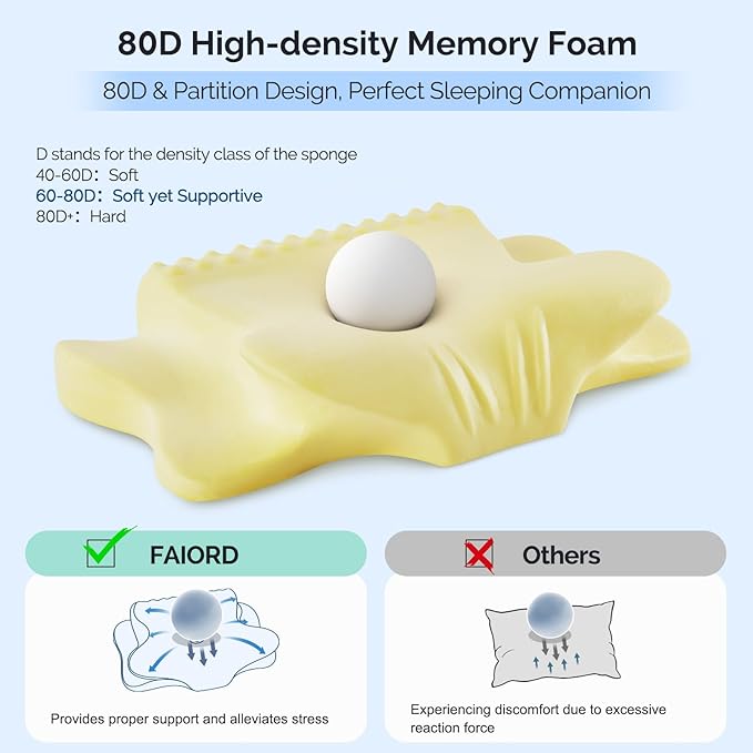 Cervical Pillow for Neck Pain Relief - Cooling Ergonomic Dual-Sided Orthopedic Neck Pillow with Ice Silk Pillowcase, Breathable Memory Foam Contour Pillow for Side, Back, Stomach Sleepers