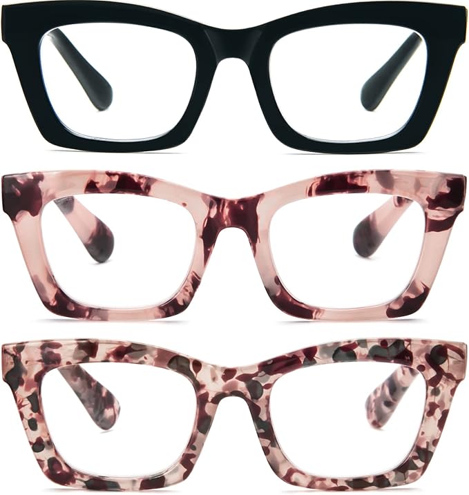 REAVEE Oprah Style Reading Glasses for Women, Blue Light Blocking Stylish Oversized Computer Readers Spring Hinge