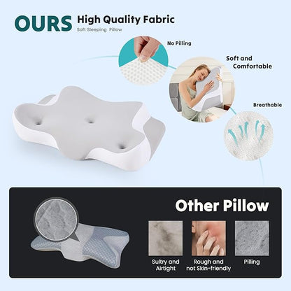 DUMOS Cervical Neck Pillow for Sleeping, Cooling Ergonomic Memory Foam Pillow with Arm Rest Slot and Ice Silk Pillowcase, Dual Height Orthopedic Support Contour for Side, Back, Stomach Sleepers
