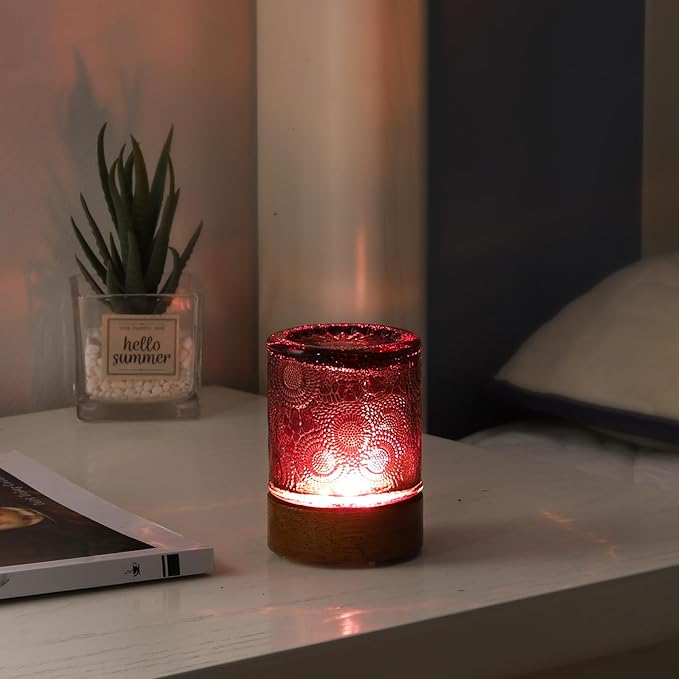Mini Soft Warm Light Lamp Battery Operated Portable Night Light with Timer, Small Glass Vintage Dim Sleep Nightlights, Battery Powered Wireless Night Lights for Adults (1), Purple, M2-1-2