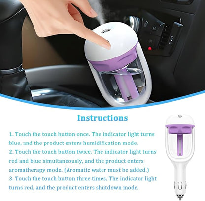 Car Mini Humidifier, Auto Shut-Off 180-Degree Rotation Small Vehicle Purifier Diffuser for Travel, Portable Plug-in Compact Automotive Air Humidifier, Universal for Most Vehicles (Purple)