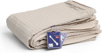 YnM Cotton Waffle Weave 3-Side Zipper Duvet Cover for Weighted Blankets | Easy on, Easy Off Oatmeal, 60"x80"