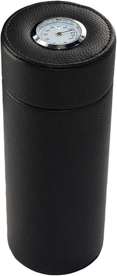 AMANCY Effective Black Leather Giftable Cigar Cylinder Humidor for 5 Cigars, Travel Cigar Case with Outside Hygrometer, Cedar Wood Lined Portable Leather Cigars Humidor.