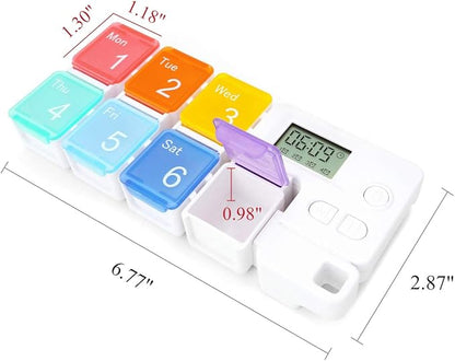 7 Days Pill Dispenser Organizer with Reminder Alarm - CozyCabin Portable Travel Vitamins Medicine Box Case(Rainbow)