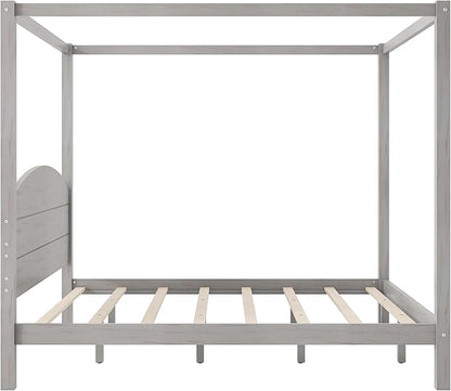 LUMISOL Canopy Bed Frame King Size, Solid Wood Four Posters Bed Frame with Headboard & Slat Support Legs, No Box Spring Needed, Grey Wash