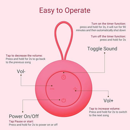 Portable Baby Sound Machine [White Noise for Babies Kids Adults][Timer Function][12 Soothing Sounds] 15 Hours Battery Life, Travel,Registry Gift,Shower,Clips on Baby Stroller.Rose