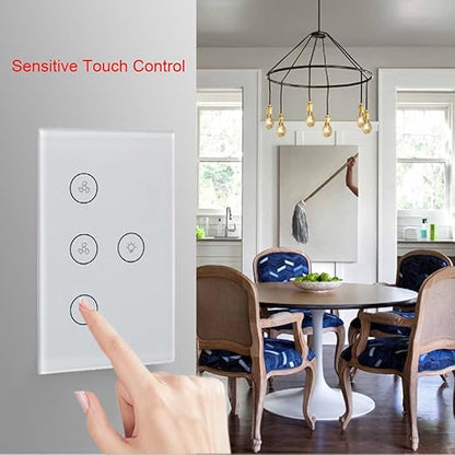 Zibee Smart Ceiling Fan and Light Switch Combo,Adjust Fan Speed,Glass Touch Panel,No Neutral line Needed and Neutral line Needed Dual Mode,ZigBee Hub Required,US.