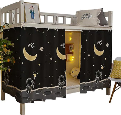 Bottom Bunk Bed Curtains Privacy Cloth Underbed Curtains for Low Loft Bed Twin, 2 Panels, Spaceman