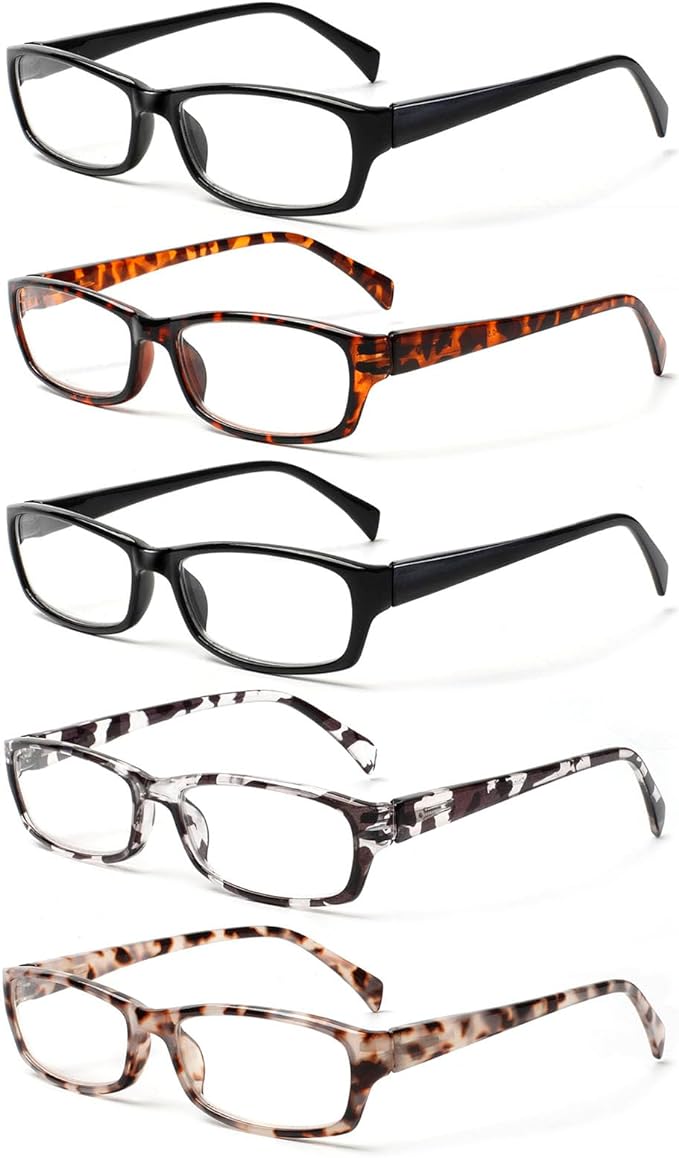 Kerecsen Reading Glasses 5 Pairs Fashion Ladies Readers Spring Hinge with Pattern Print Eyeglasses for Women (Mix Color -4, 1.50)