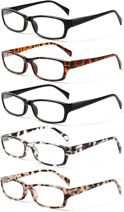 Kerecsen Reading Glasses 5 Pairs Fashion Ladies Readers Spring Hinge with Pattern Print Eyeglasses for Women (Mix Color -4, 1.50)