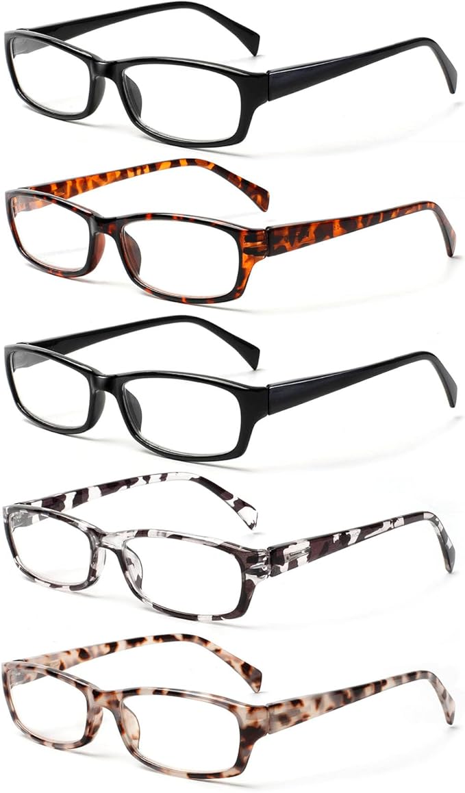 Kerecsen Reading Glasses 5 Pairs Fashion Ladies Readers Spring Hinge with Pattern Print Eyeglasses for Women (Mix Color -4, 2.75)