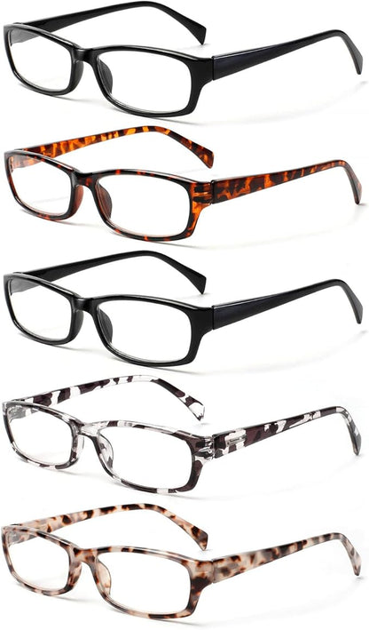 Kerecsen Reading Glasses 5 Pairs Fashion Ladies Readers Spring Hinge with Pattern Print Eyeglasses for Women (Mix Color -4, 5.00)