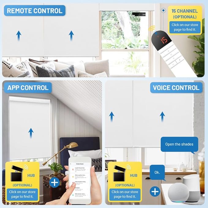 Motorized Blinds with Remote, [Free Solar Panels] Cordless Smart Blinds with Valance Cover, Blackout Electric Blinds with Remote Control, Automatic Roller Shades for Windows White 25" W x 72" H