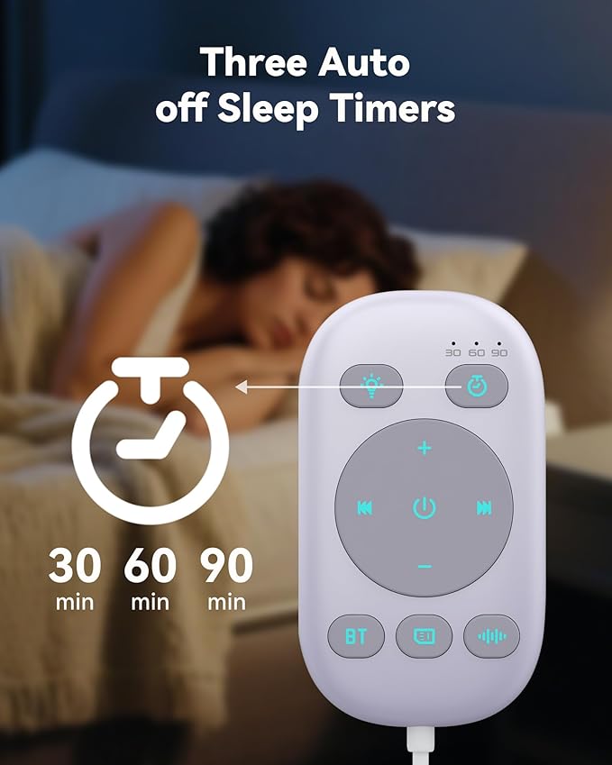 Under Pillow Speaker Bluetooth 5.4 with Bone Conduction, Wired Remote, 3 Timer - White Noise Sound Machine, 24H Playtime, 36 Soothing Sleep Sounds for Adults, Kids, Side Sleepers, Office Nap