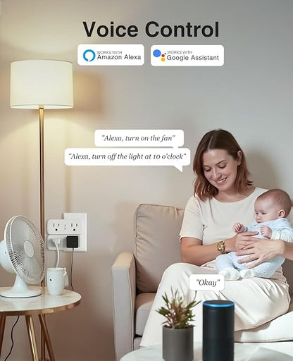 15A Dual Smart Plug 4 Pack, GHome Smart Plugs That Work with Alexa and Google Home, 2-in-1 Compact Smart Outlet Timer with APP Remote Control, 2.4GHz Wi-Fi Only, No Hub Required, FCC Listed