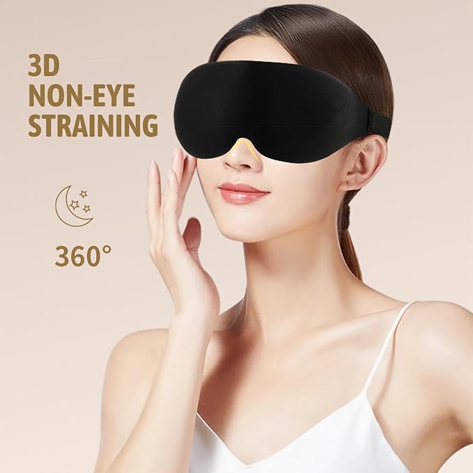 3D Contoured Sleep Mask for Women & Men, 100% Blackout Blindfold - Zero Pressure on Eyes & Lashes, Comfortable Memory Foam with Breathable Cover for Sleeping, Travel, Nap, Meditation, Lash Extensions