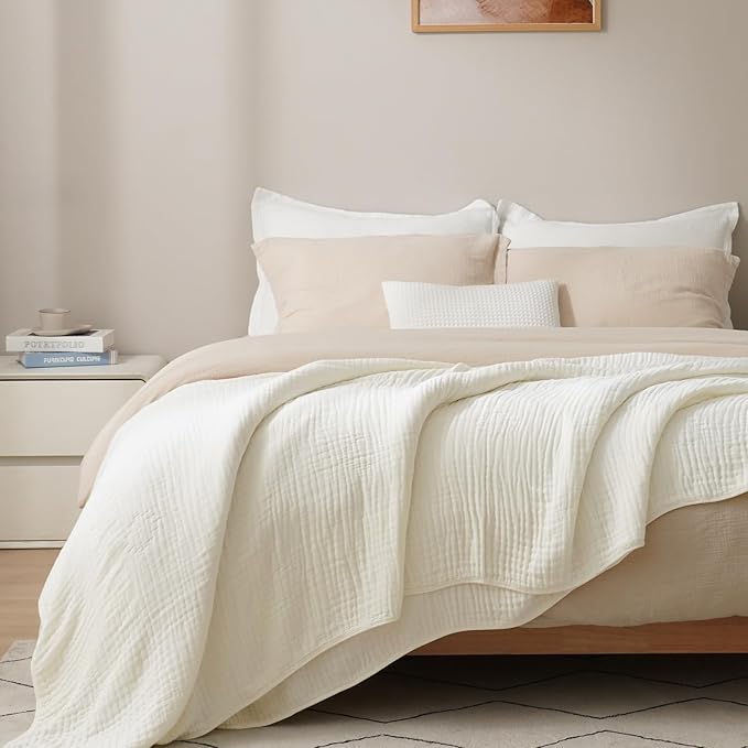 PHF Cooling Muslin Blanket Twin Size 60"x80", 6-Layer Lightweight Gauze Blanket Made from 35% Rayon Derived from Bamboo & 65% Cotton, Breathable & Ultra Soft Cozy for Hot Sleepers, Snow White