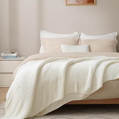 PHF Cooling Muslin Blanket King Size 104"x80", 6-Layer Lightweight Gauze Blanket Made from 35% Rayon Derived from Bamboo & 65% Cotton, Breathable & Ultra Soft Cozy for Hot Sleepers, Snow White