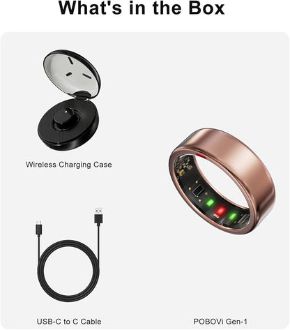 Smart Ring for Women Men- Sleep/Fitness/Stress/Heart Rate Tracker- Menstrual Records - 7 Days Battery Life - Wireless Charging - No APP Subscription - iOS & Android Compatible(Rosegold,Size 10)