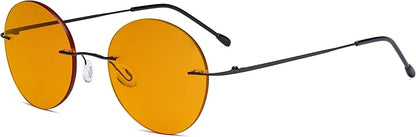 Eyekepper Frameless Blue Light Blocking Glasses with Orange Tinted Lens for Sleeping - Round Rimless Computer Reading Glasses Men Women Black +0.50