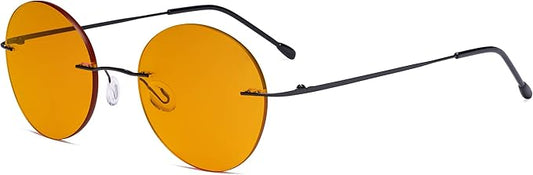 Eyekepper Frameless Blue Light Blocking Glasses with Orange Tinted Lens for Sleeping - Round Rimless Computer Reading Glasses Men Women Black +0.75