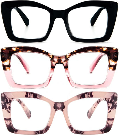 REAVEE Oversized Square Reading Glasses Oprah Style for Women, Blue Light Blocking Large Frame Computer Readers Spring Hinge