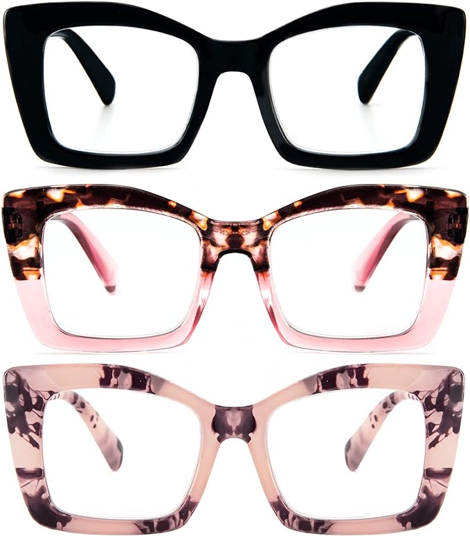 REAVEE Oversized Square Reading Glasses Oprah Style for Women, Blue Light Blocking Large Frame Computer Readers Spring Hinge