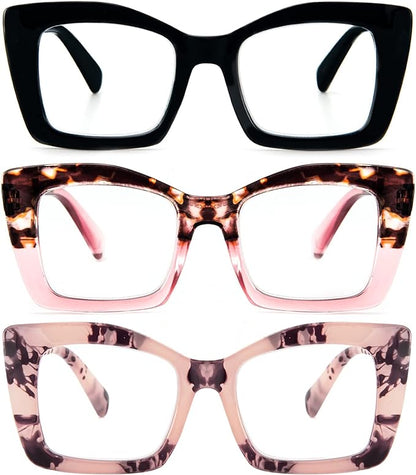 REAVEE Oversized Square Reading Glasses Oprah Style for Women, Blue Light Blocking Large Frame Computer Readers Spring Hinge